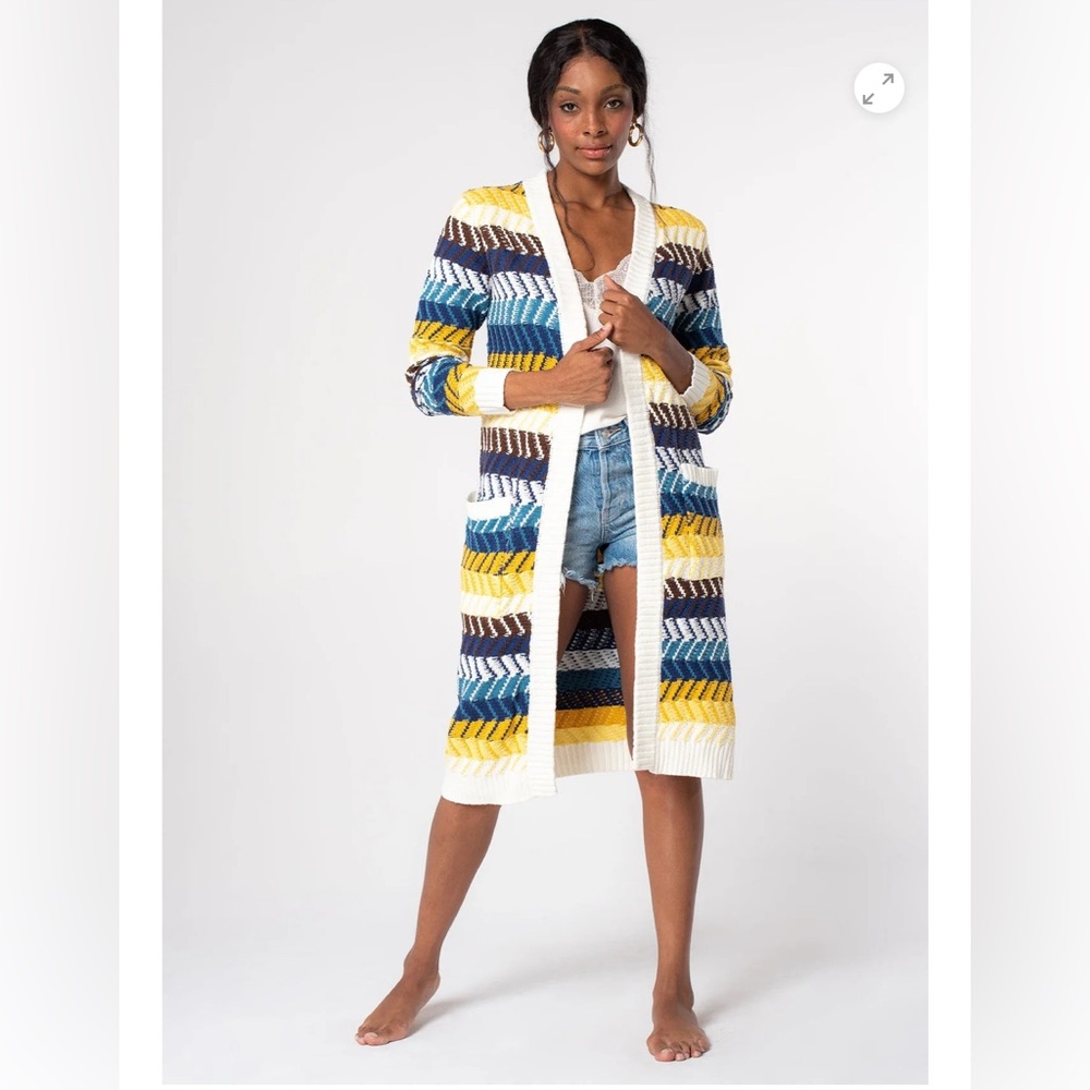 NWT LOVESTITCH DAWN CHEVRON LONGLINE OPEN FRONT CARDIGAN DUSTER SWEATER size L